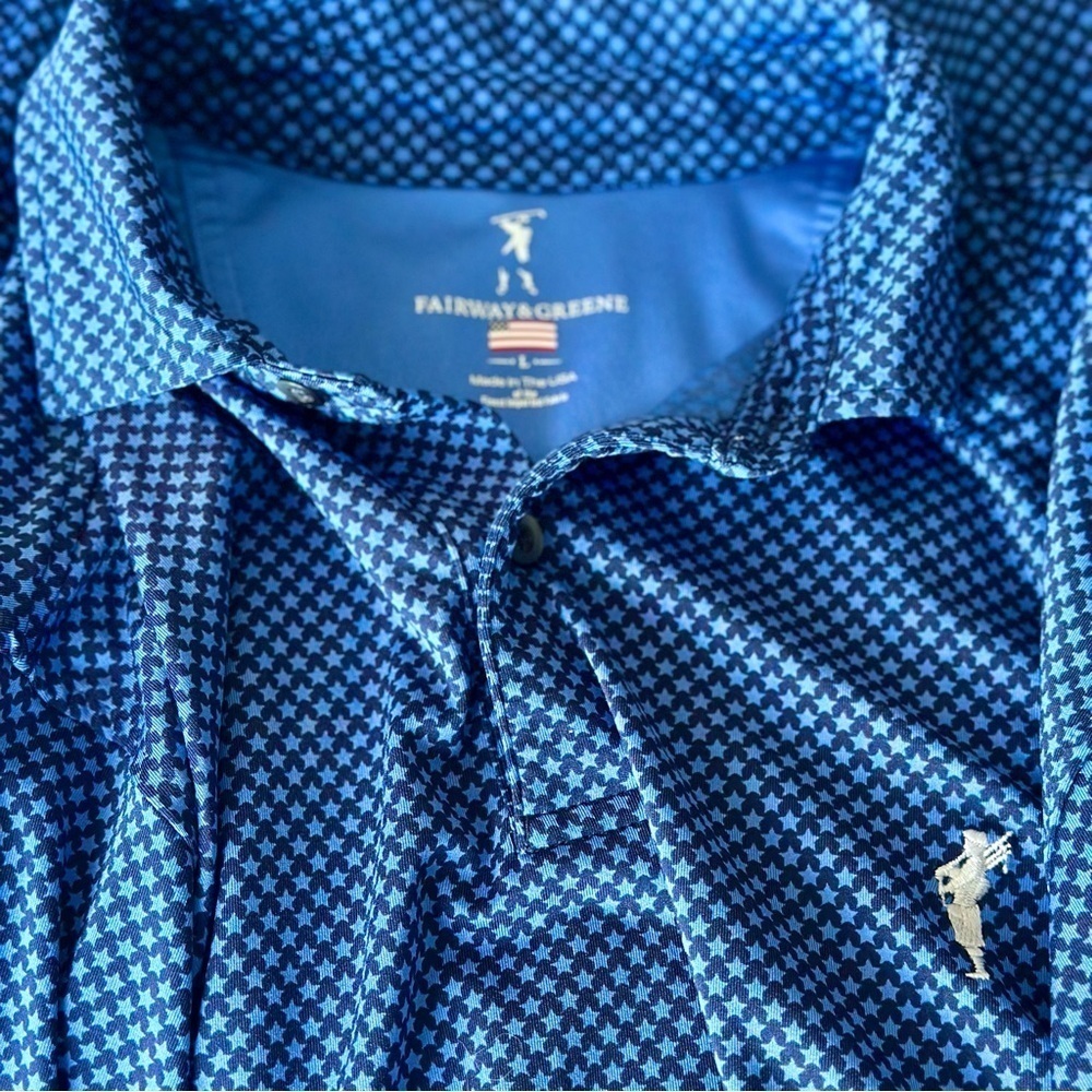 PGA Tour Brand Fairway & Greene Men's Blue Polo Golf Shirt Size L with Stars - Picture 2 of 6